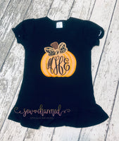 Girls Monogram Pumpkin Ruffle Bottom Tee