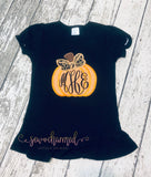 Girls Monogram Pumpkin Ruffle Bottom Tee