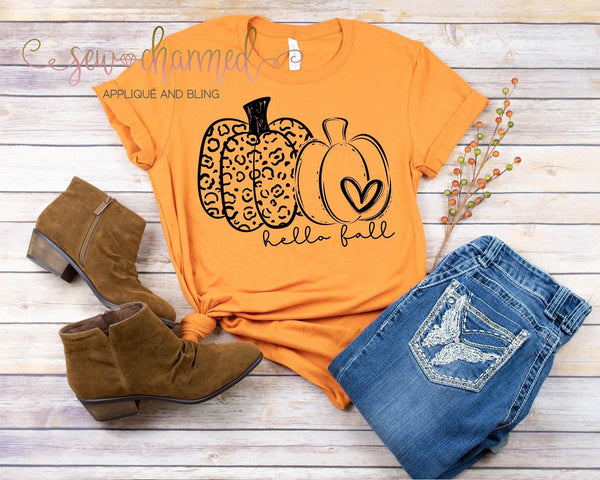 Adult Hello Fall Pumpkin Screen Print Tee,