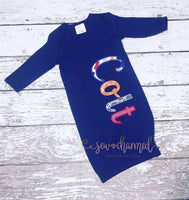 Applique Name Navy Blue Baby Gown