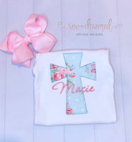 Girls Floral Cross Applique Tee